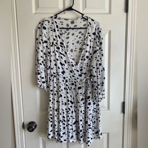 Monki spotted black and white wrap dress